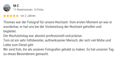 google rezension hochzeitsfotograf tom MC